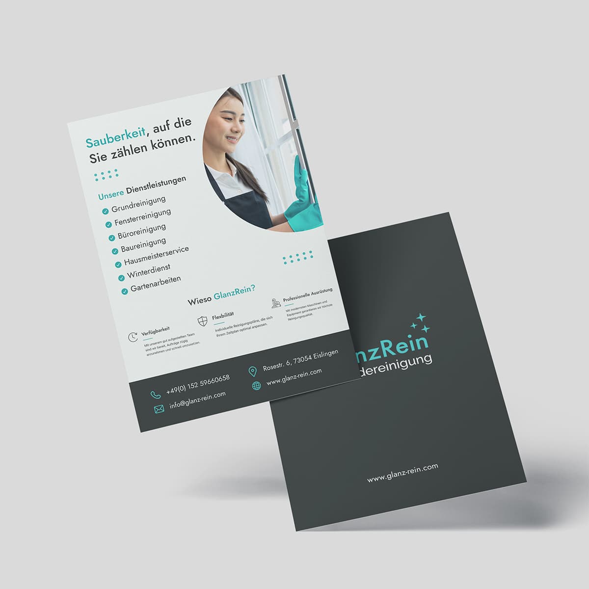 Flyer und Markenanwendung für ein Reinigungsunternehmen